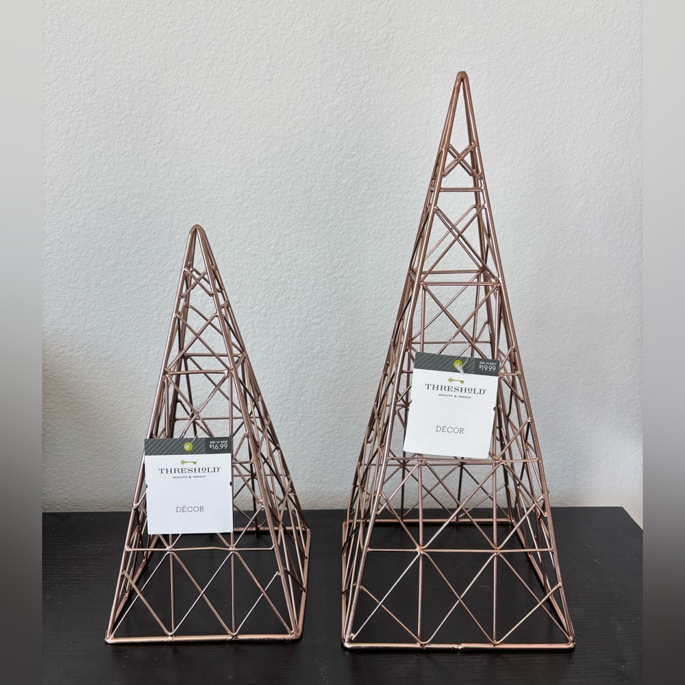 NWT Set of 2 Threshold Rose Gold Modern Geometric Mantle Table Decor